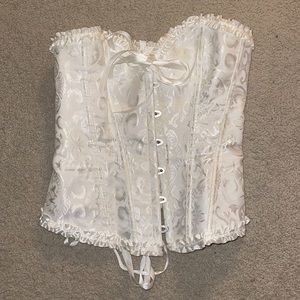 Women’s Lace Up Corset Waist Training White Bustier Top (Medium)